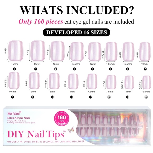 160 Pieces Pink Aurora Cat Eye Short Square Press On Nails - Picture 2 of 7